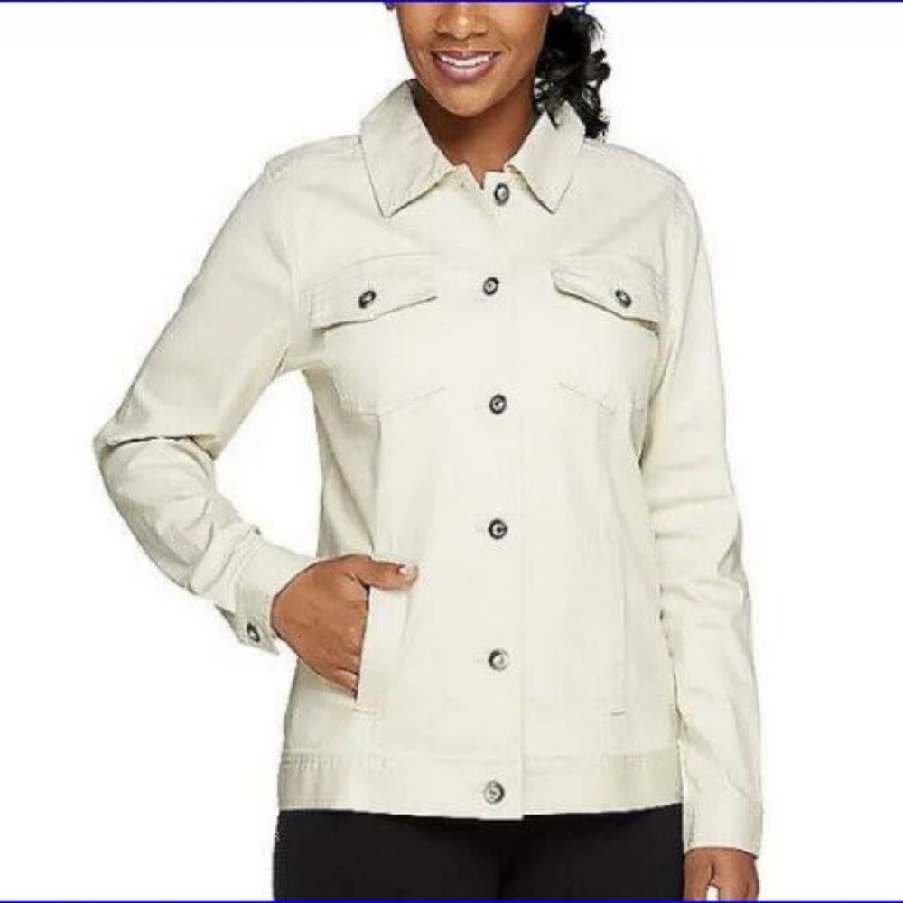D&Co - Stretch Twill Jean Jacket with Bling Buttons - White - XL - EUC - Picture 3 of 14